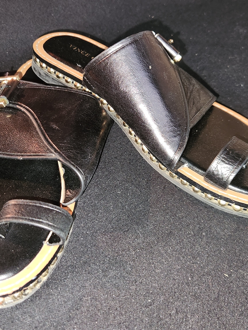 Vince Camuto Black Leather Slide Sandals – Women's Casual Slip-On #436